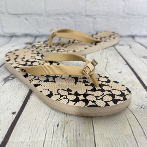 Coach Flip Flop Sandals Women Size 5-6 CC Signature Bow Slip On Summer Shoes - Picture 1 of 14